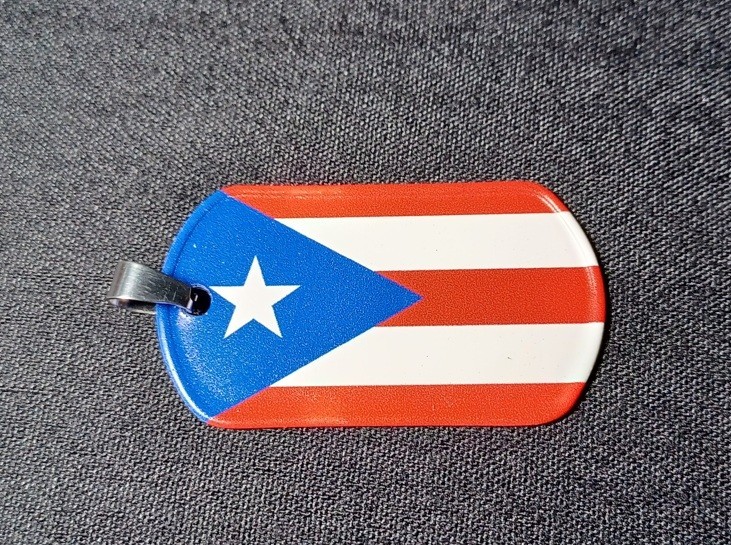 Puerto Rican Flag Dog Tag & 30" Stainless Steel Military Ball Bead Dog Tag Chain