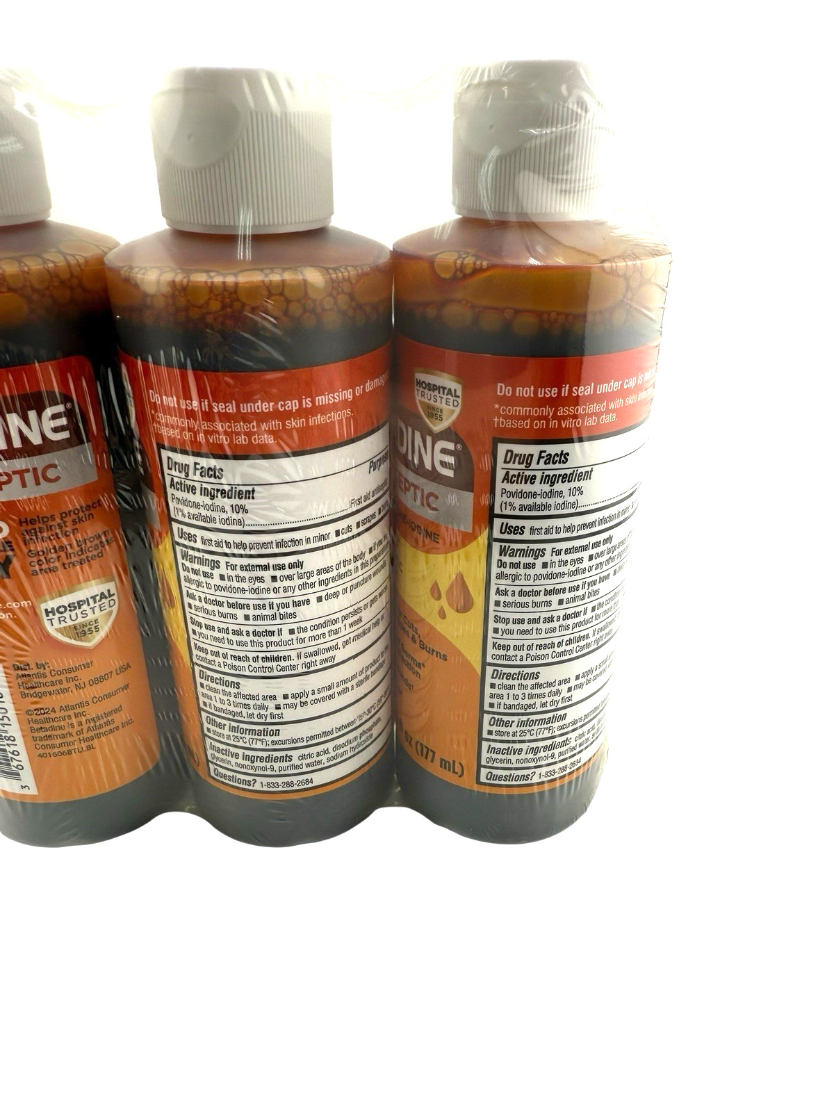 Betadine Antiseptic First Aid Solution, 10% Povidone-Iodine, 6 oz- 3 pack New!