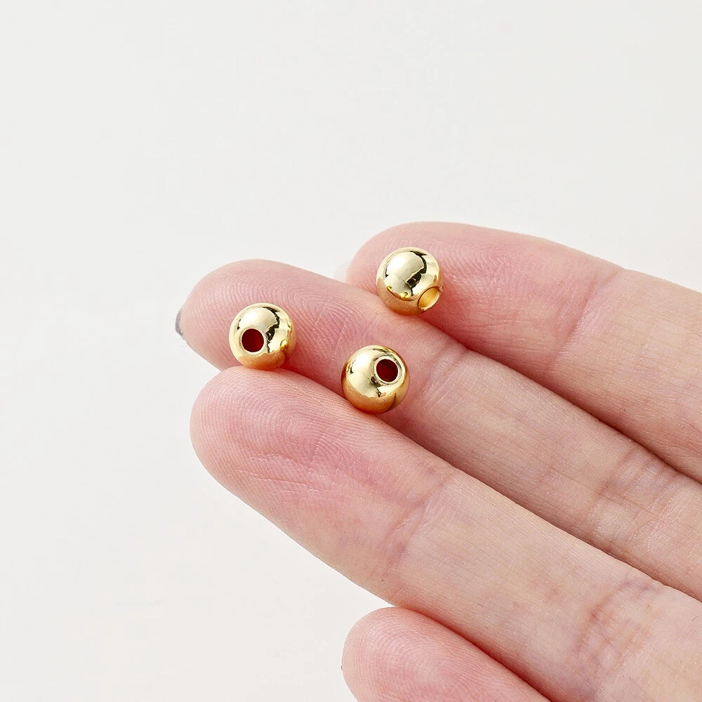 30Pcs Pure Solid 14K Yellow Gold Lucky Loose Beads Bracelet Chain For DIY 6 mm