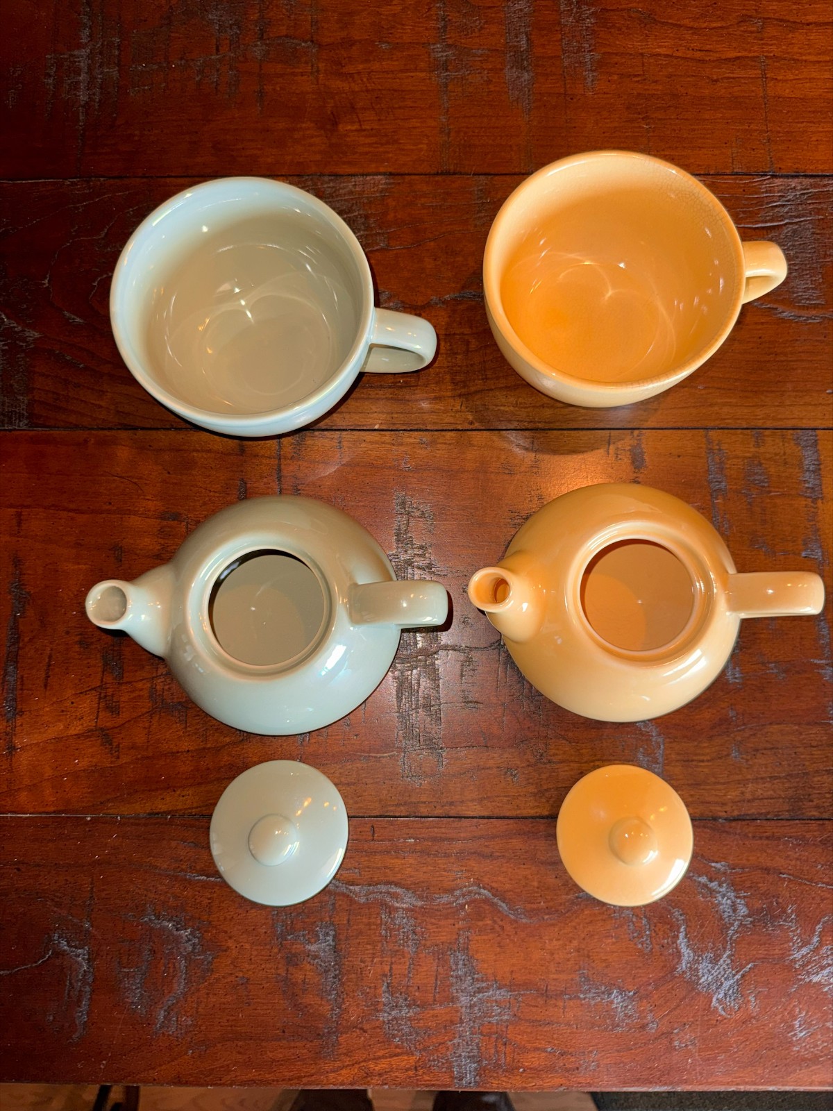 Pier 1 Teapot Mug Set Stackable Tea For One Yellow Green Crackle Glaze China Set