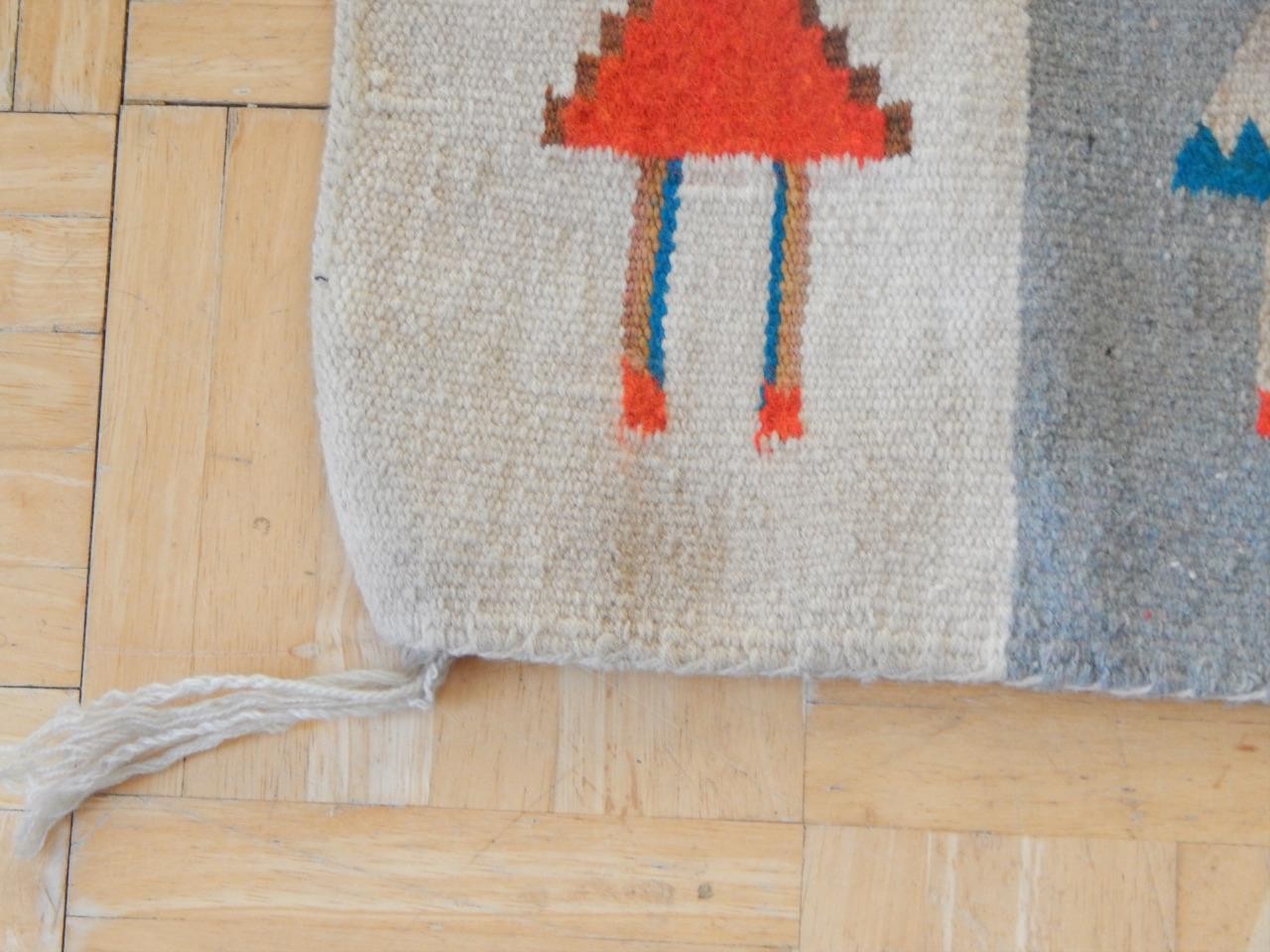 30.5 X 57" VINTAGE NAVAJO INDIAN SHIPROCK CORN YEI PICTORIAL RUG / WEAVING