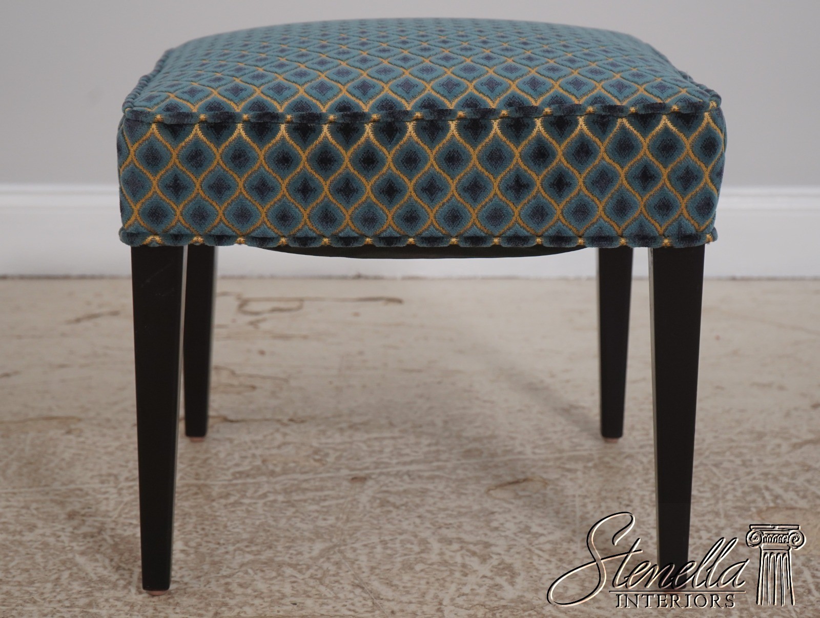 71069: Pair Modern Design Ebony Leg Upholstered Ottoman Stools