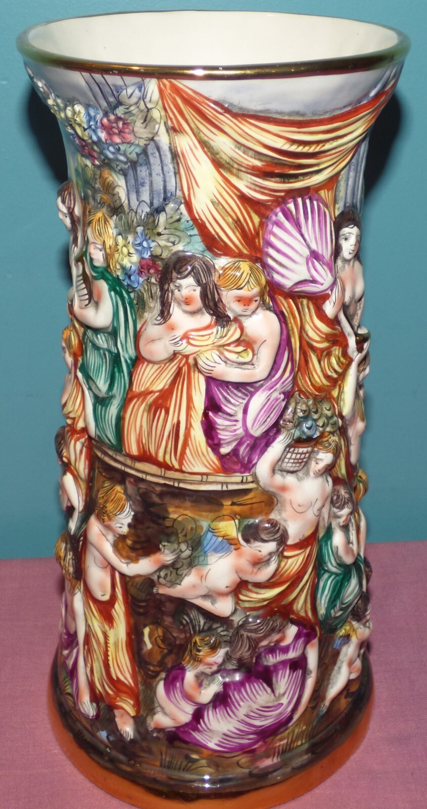 Vintage Capodimonte Large Porcelain Figural Vase 12" Tall