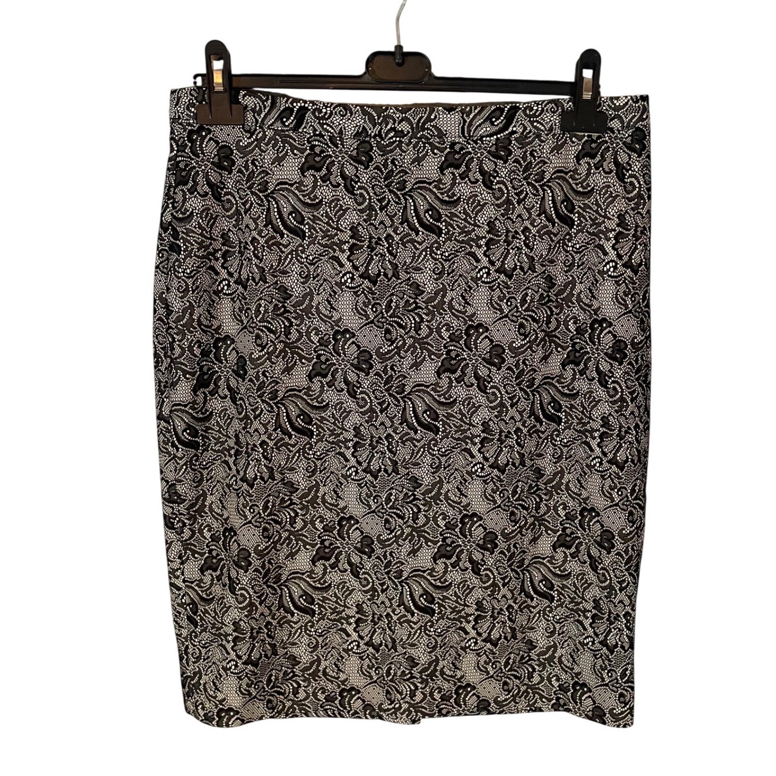 The Limited Womens Black Cream Floral Lace Pencil Skirt Size 14 Lined Back Zip