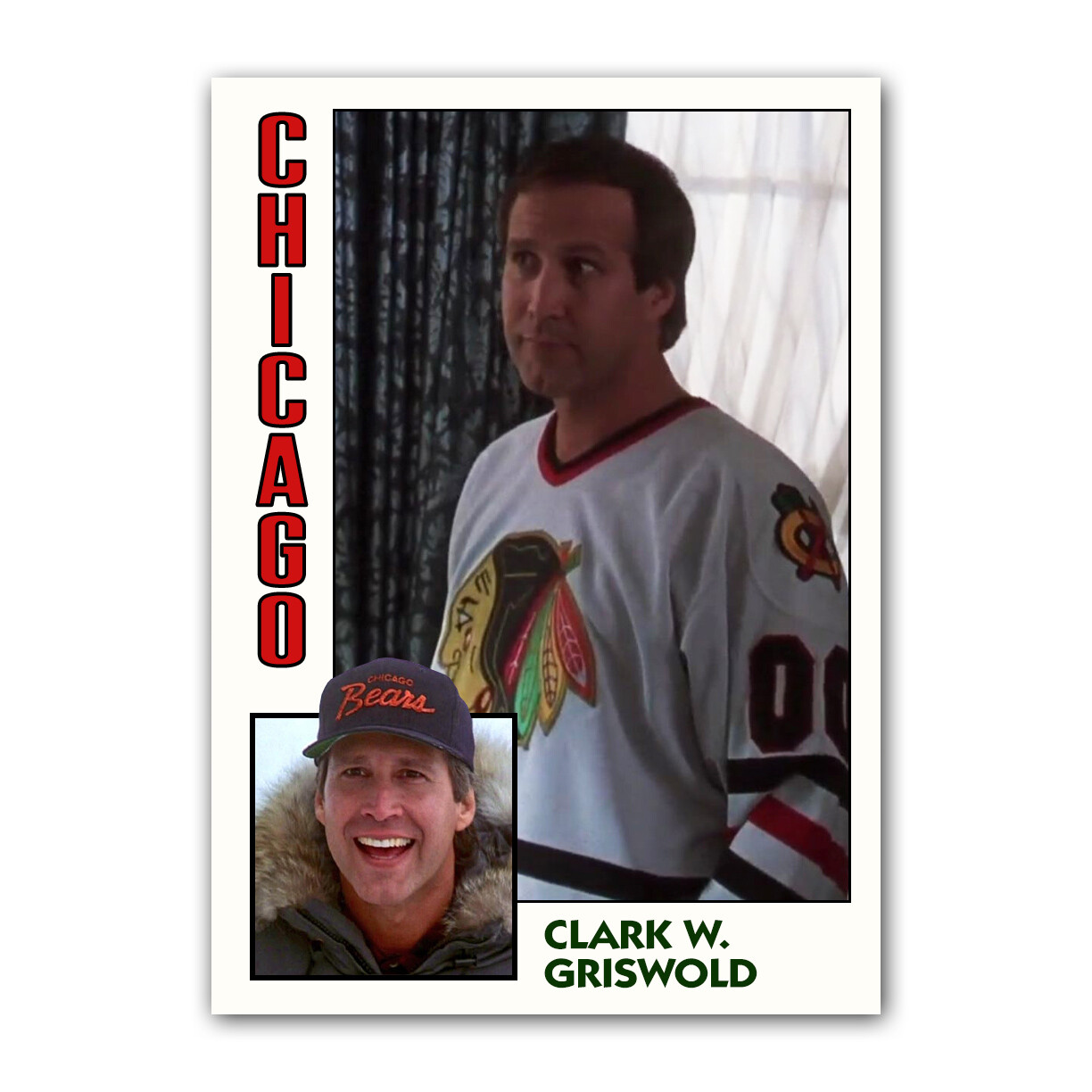 Clark Griswold Christmas Vacation Trading Card Reprint Chevy Chase Chicago Bears