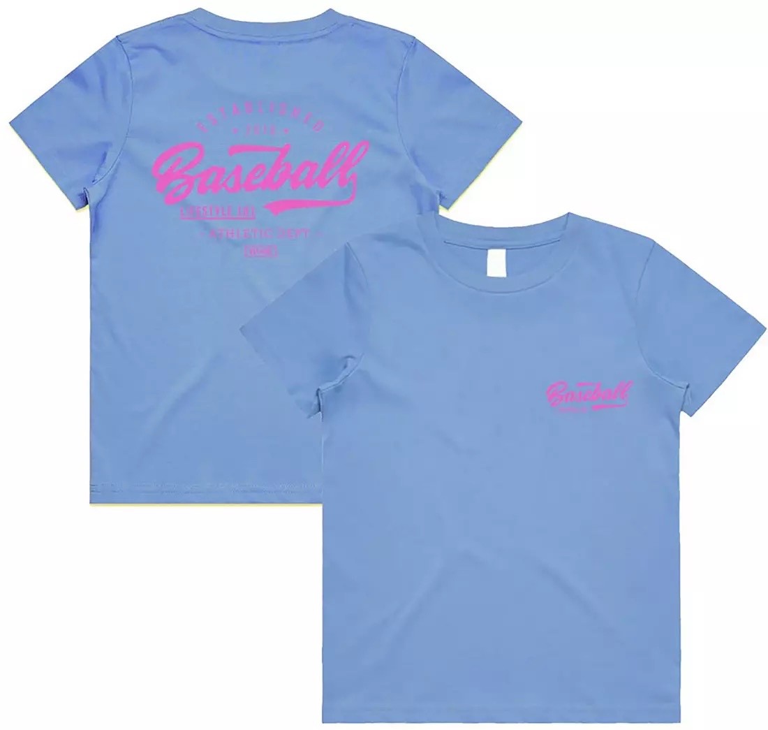 NEW Baseball Lifestyle 101 Established T Shirt Heathered Blue w Pink Youth S NWT