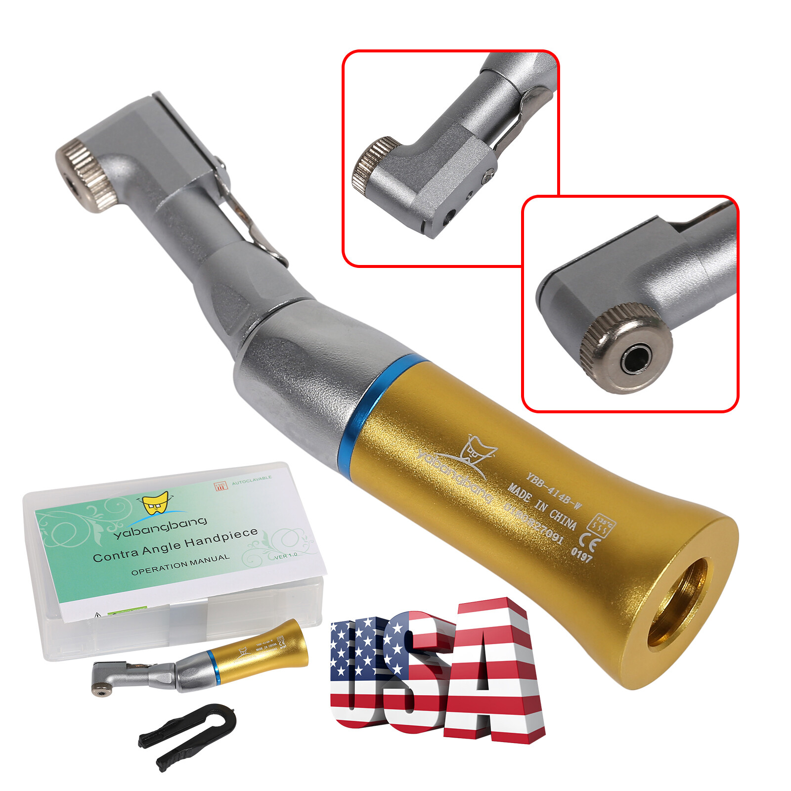 USA NSK Style Dental Low Speed Contra Angle Handpiece Latch E-Type Gold st
