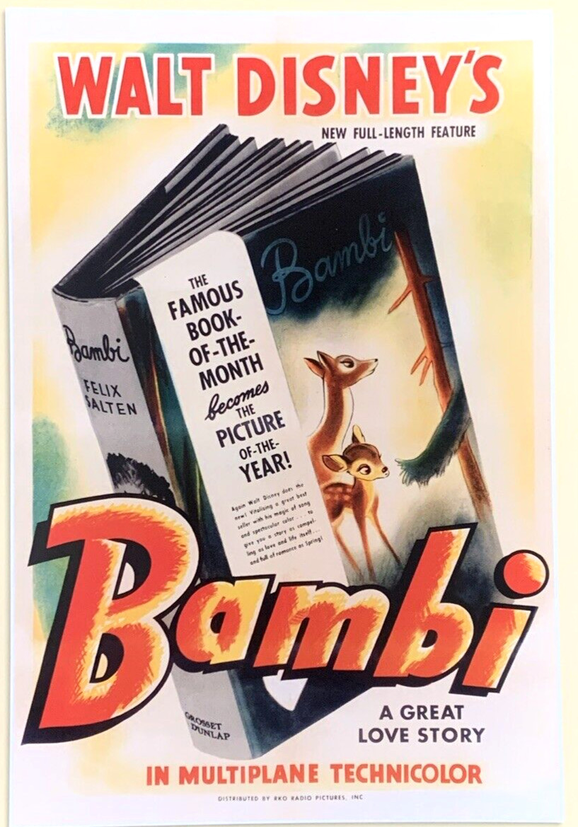 Bambi Movie Poster 1942 A Great Love Story Walt Disney RKO Radio Pictures #0037