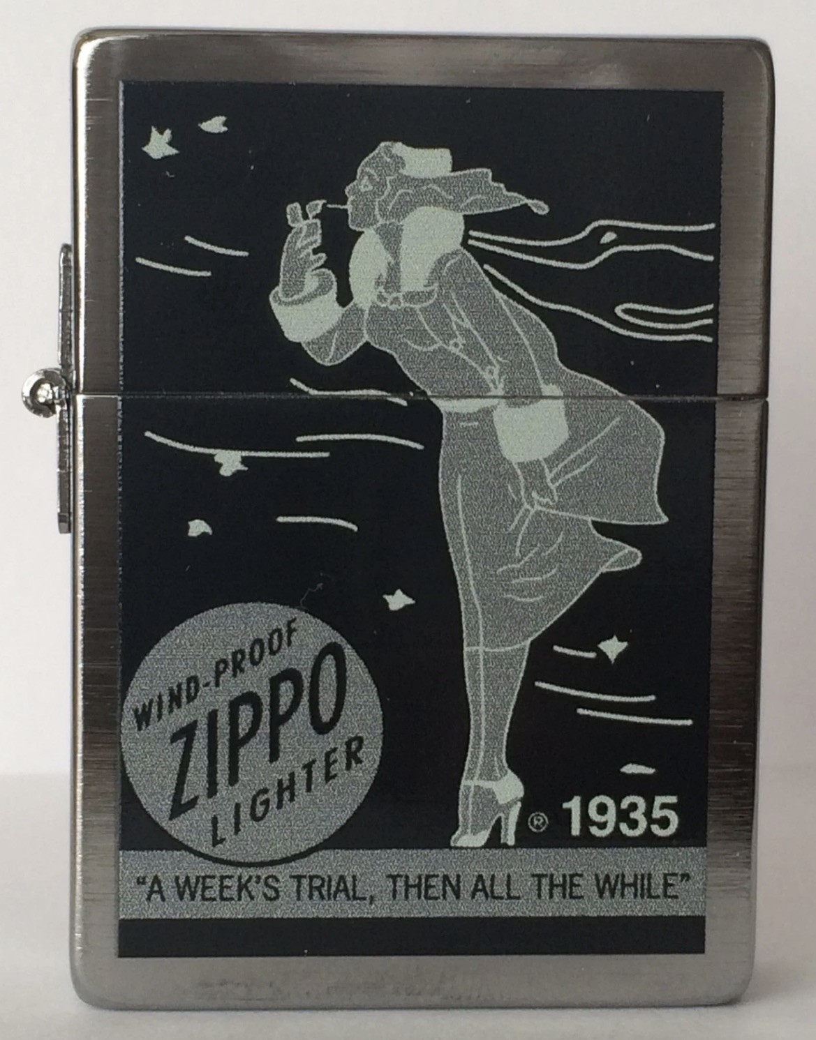 Zippo Windproof Replica 1935 Lighter With Black & Gray Windy, 82690, New In Box