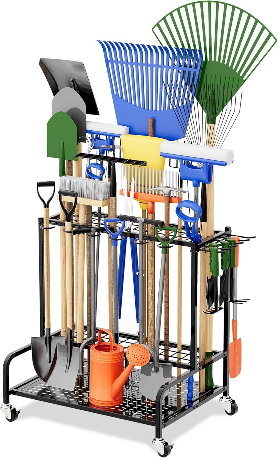 Yard Tool Tower Rack for Garage Organization and Storage, Holds Up to 35 Black