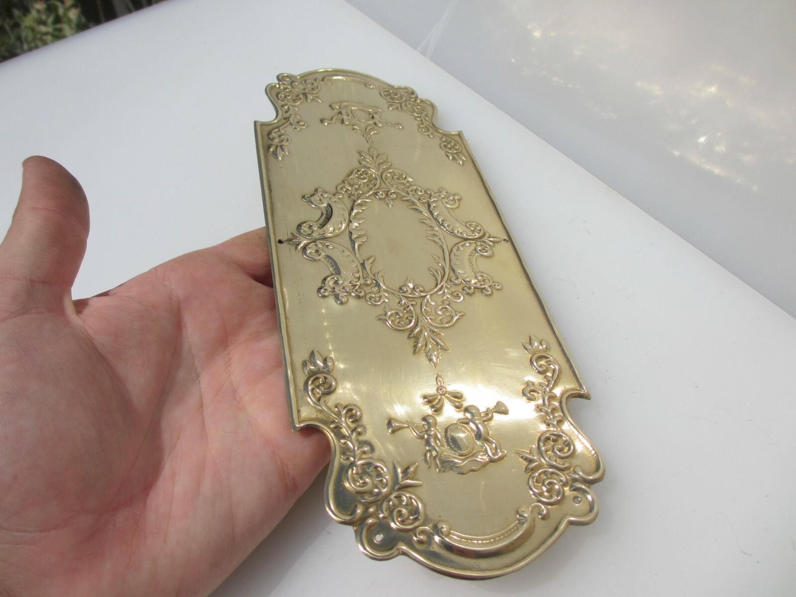 Brass Finger Plate Push Door Handle Art Nouveau Cherubs Rococo Antique STYLE