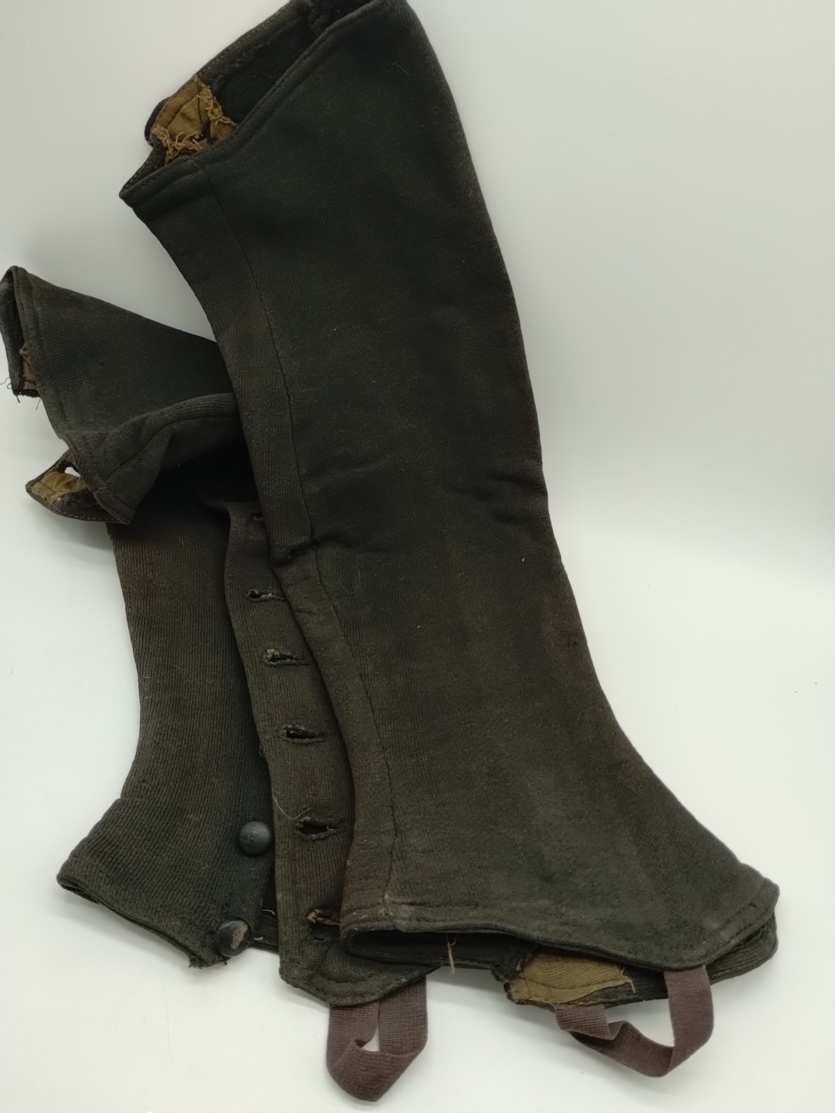 Pair Of Antique Vintage Victorian Wool Felt Brown Boot Spats