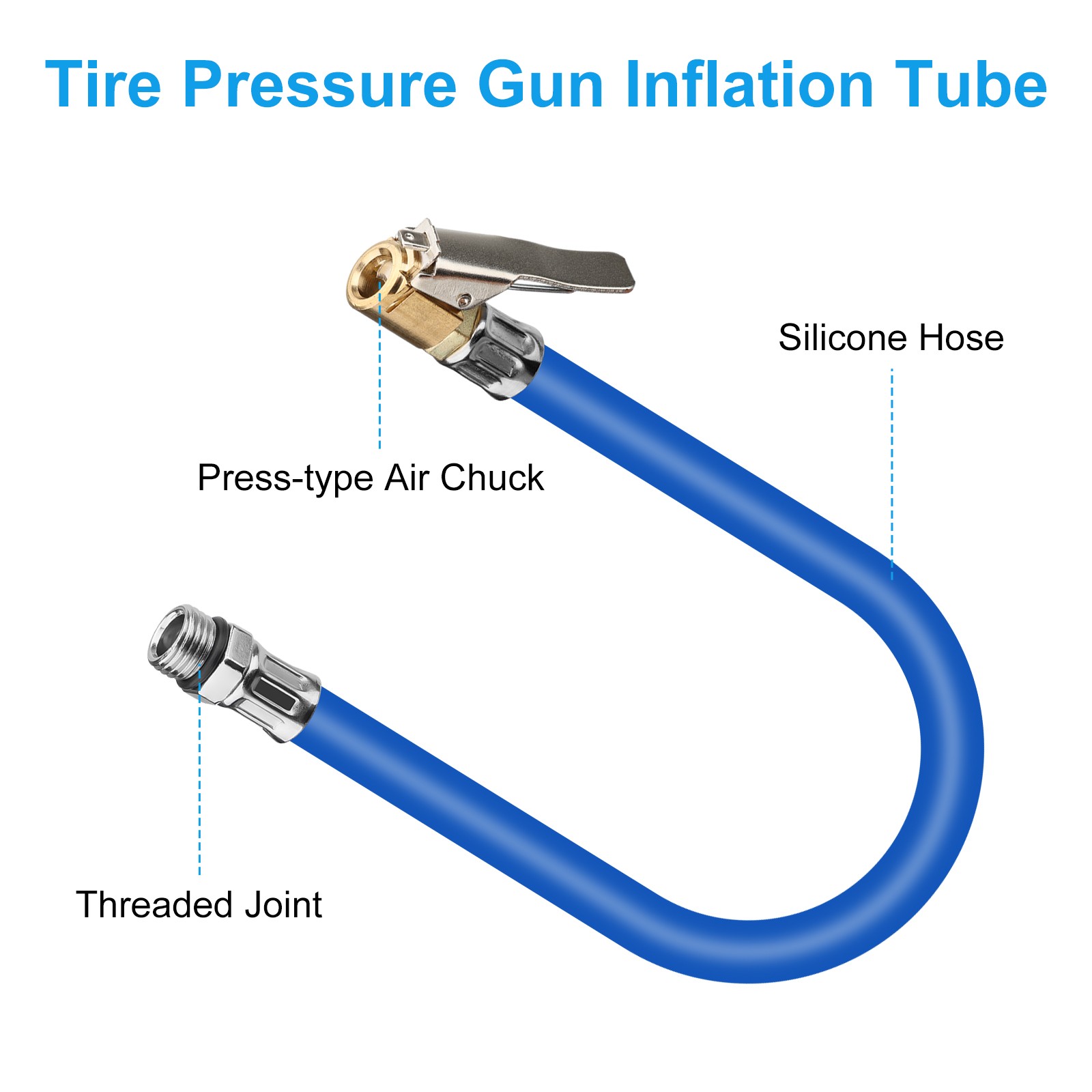 2 PCS Portable Tire Inflator Hose w/ Self-Locking Clamps for Most Car Air Pumps