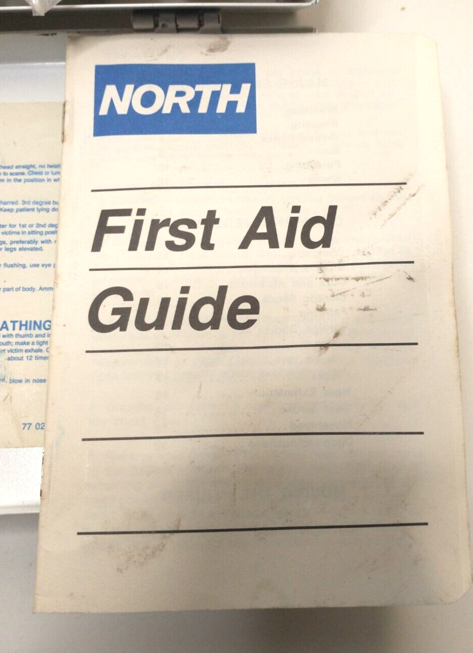 Vintage - North First Aid Kit - Metal Storage with Contents and 1st Aid Guide