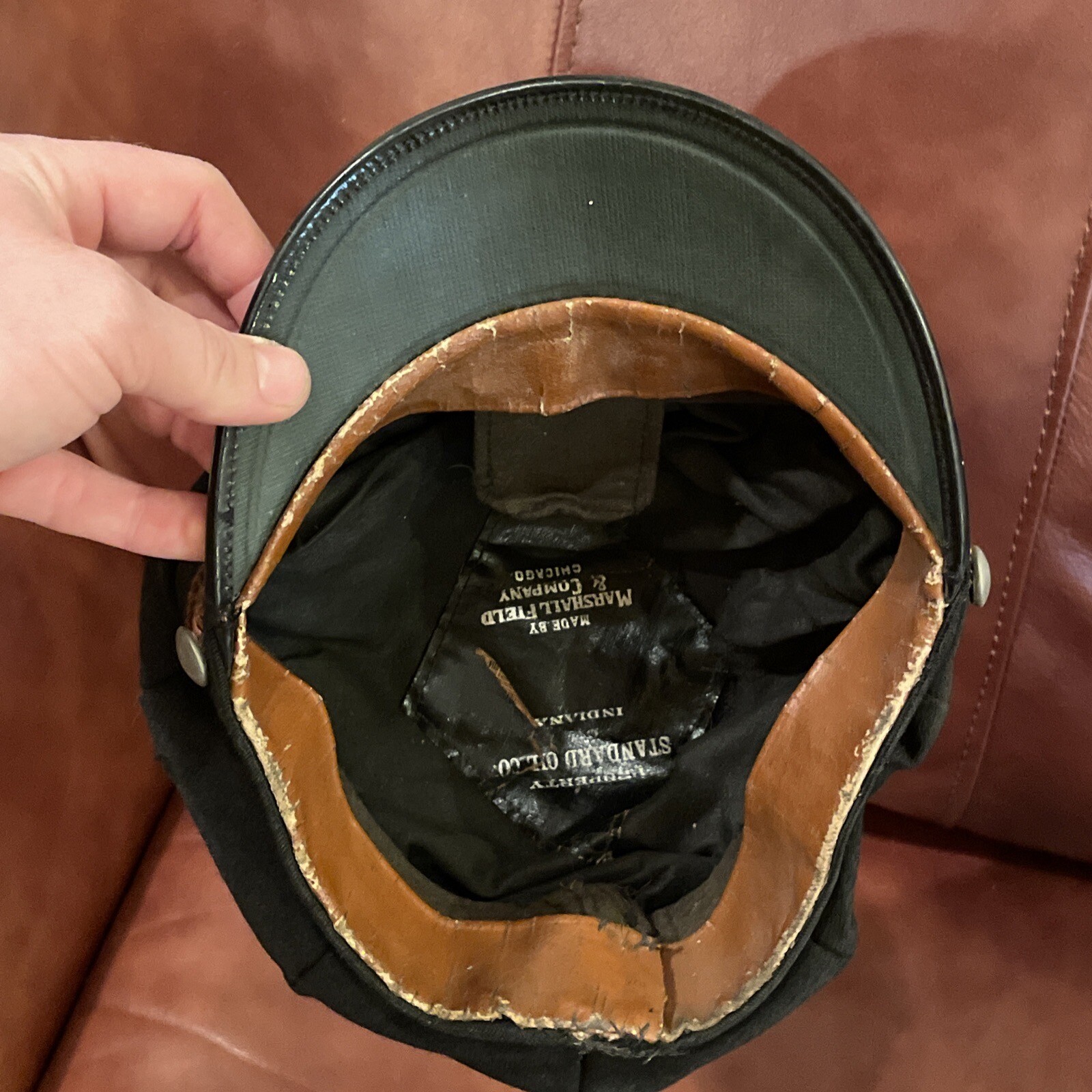 VINTAGE STANDARD OIL Indiana CO METAL ENAMEL SERVICE NAME GAS Hat Marshall Field