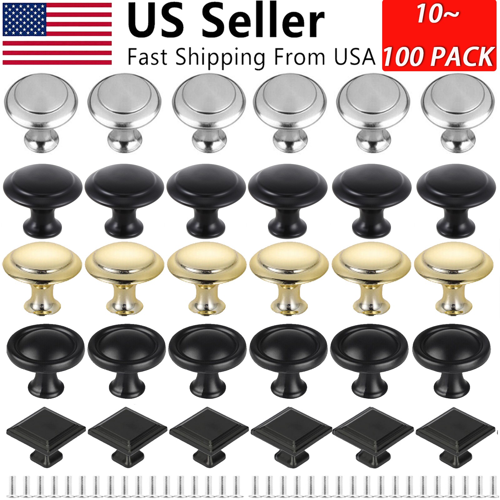 10-100Pcs Door Knobs Hardware Cabinet Handles Cupboard Drawer Kitchen Pulls