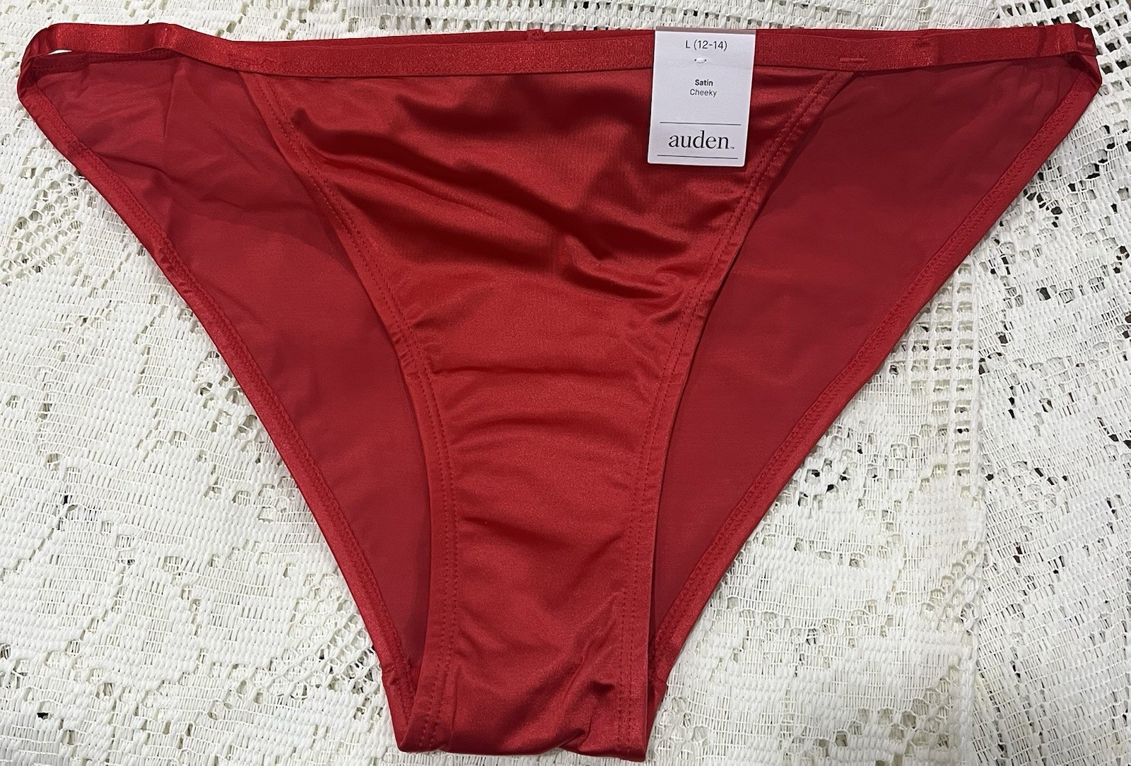 Auden Red Satin Cheeky Panties- 2 Pair, Size Large (12-14) String Bikini-New