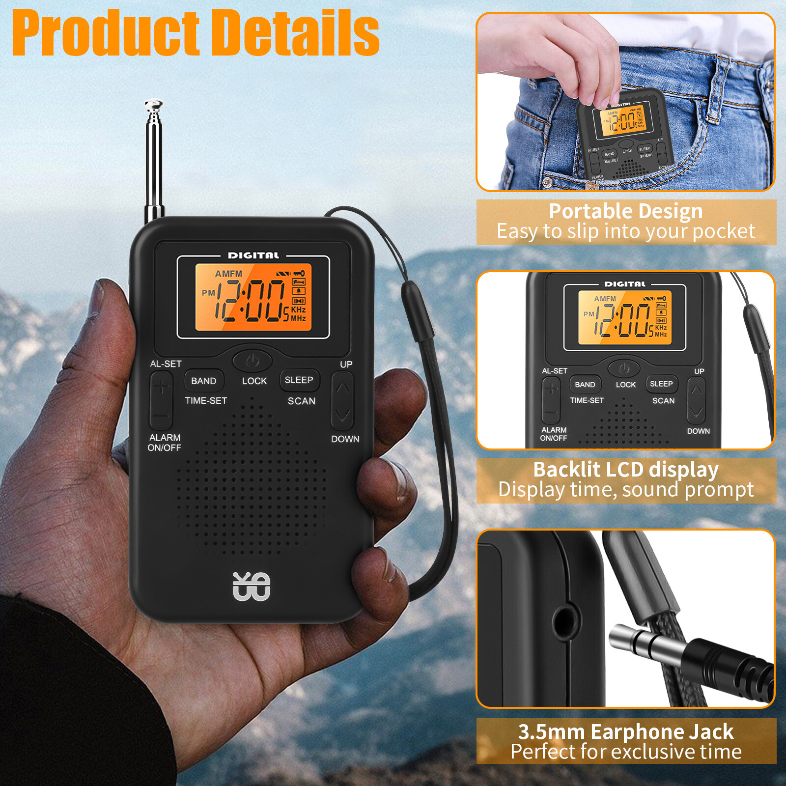 Portable Pocket Digital LCD AM FM Radio Battery Powered Receiver w/Loud Speaker