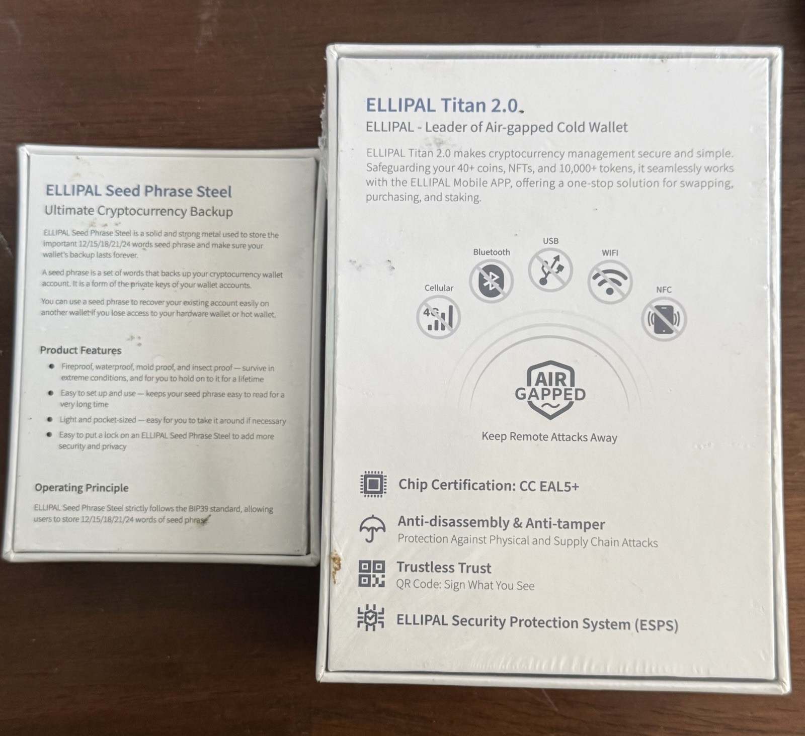 Sealed Ellipal Titan 2.0 Crypto Cold Wallet & Ellipal Seed Phrase Steel Bundle