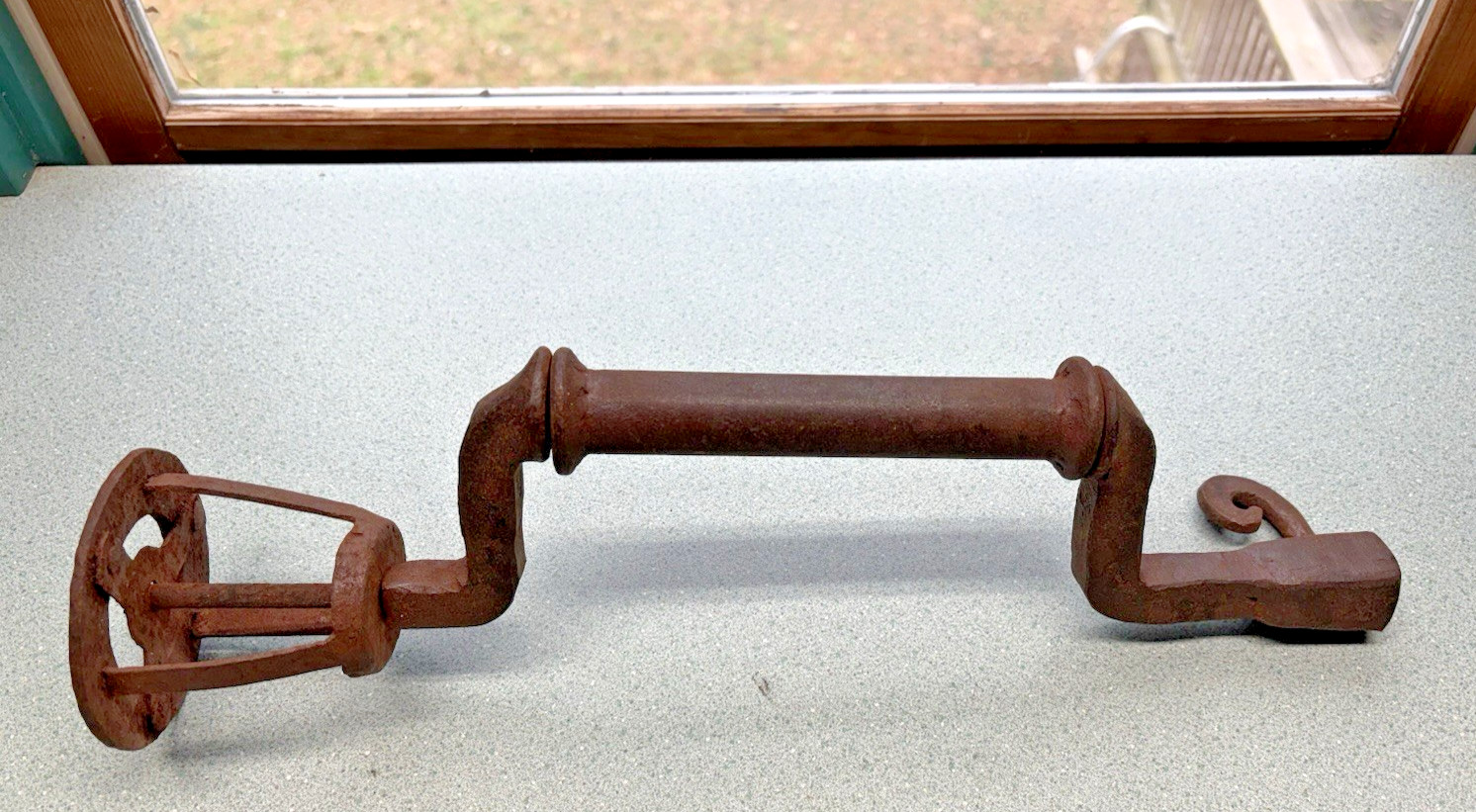 Antique Blacksmith Hand Forged Cage Head LARGE Brace Iron Tool Drill nice