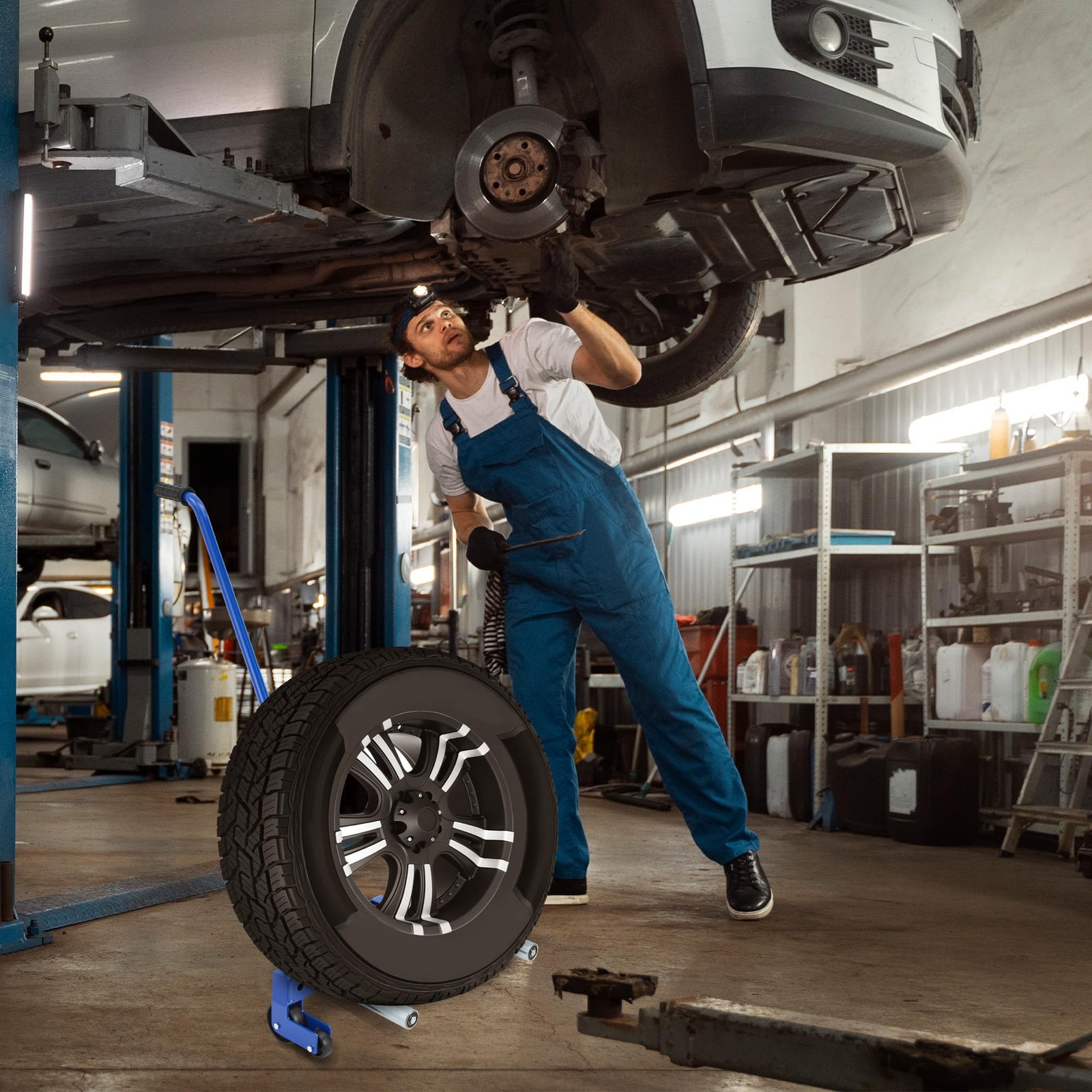 Tire Moving Cart Tool Adjustable 500 lbs Heavy Duty Truck Tire Dolly Tire Lift