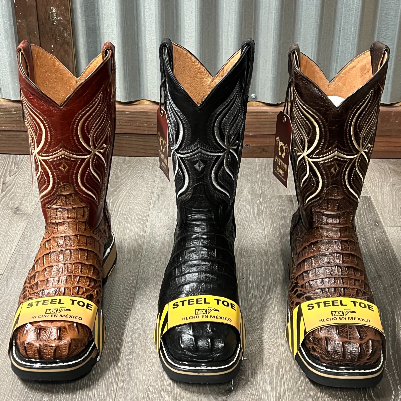 MEN'S STEEL TOE WORK BOOTS PRINT ALLIGATOR SAFETY DUAL SOLE SQUARE TOE BOTAS 830