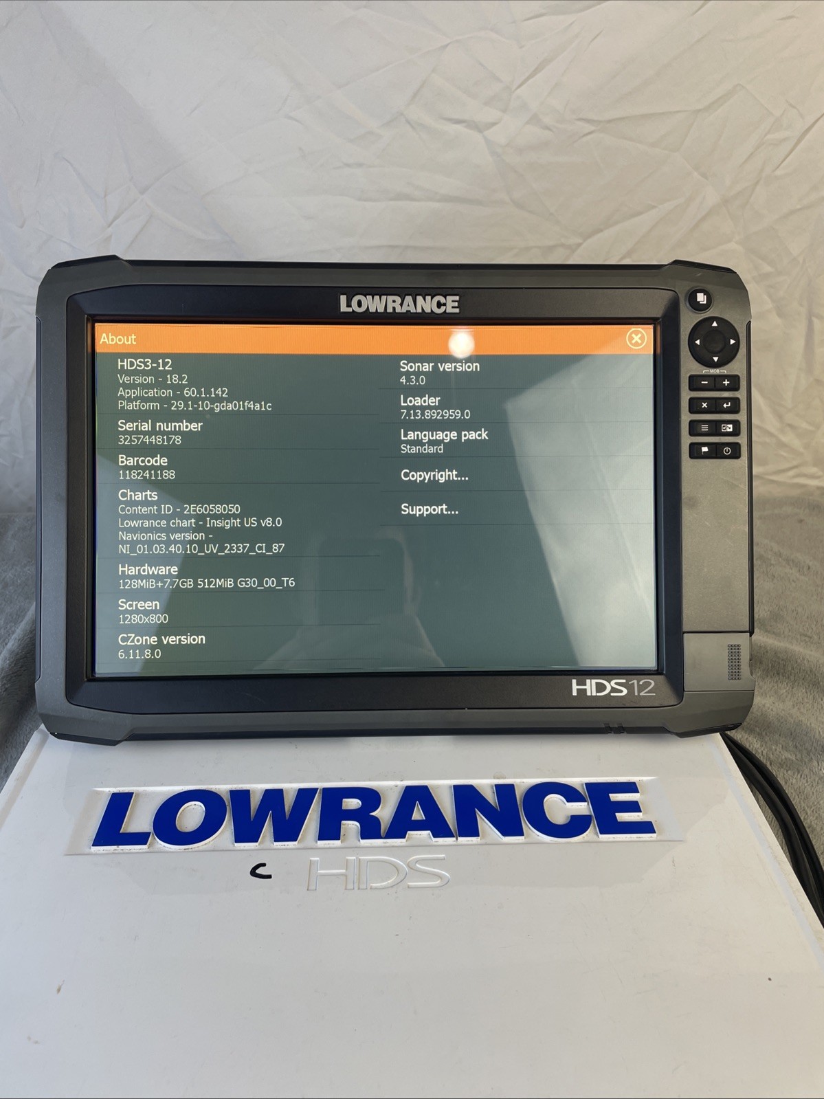 Lowrance HDS 12 Gen 3 Depth Finder With Mount And Suncover Tested And Working