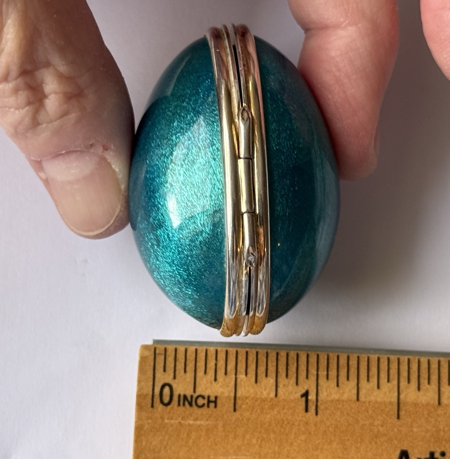 Antique Hallmarked Turquoise Enameled Sterling Silver Egg Trinket Box