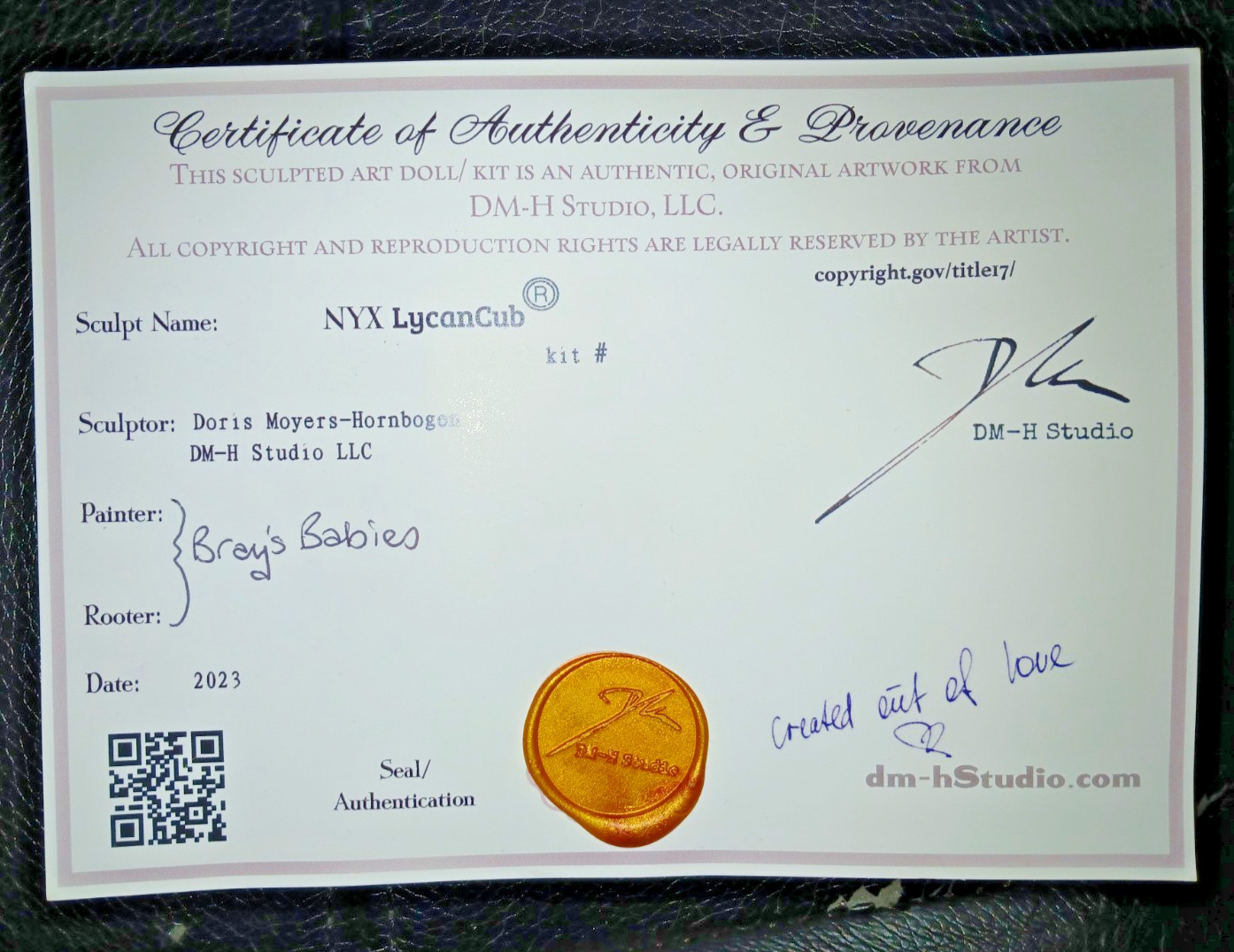 werepup reborn babydoll with birth cert/COA/DM-H Studio, LLC painted & rooted