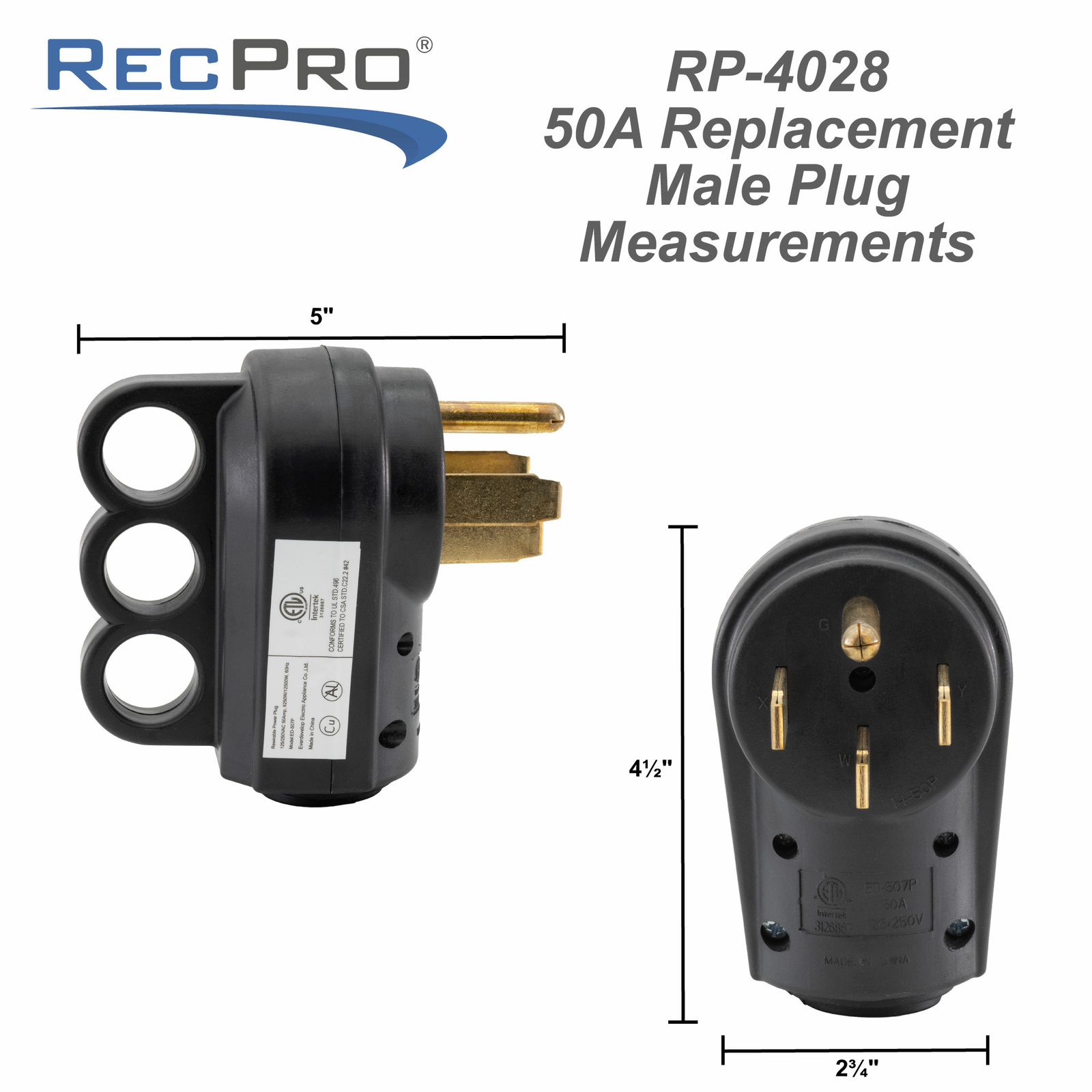 50 Amp RV Plug Replacement Male Plug End Camper Power Adapter 50A