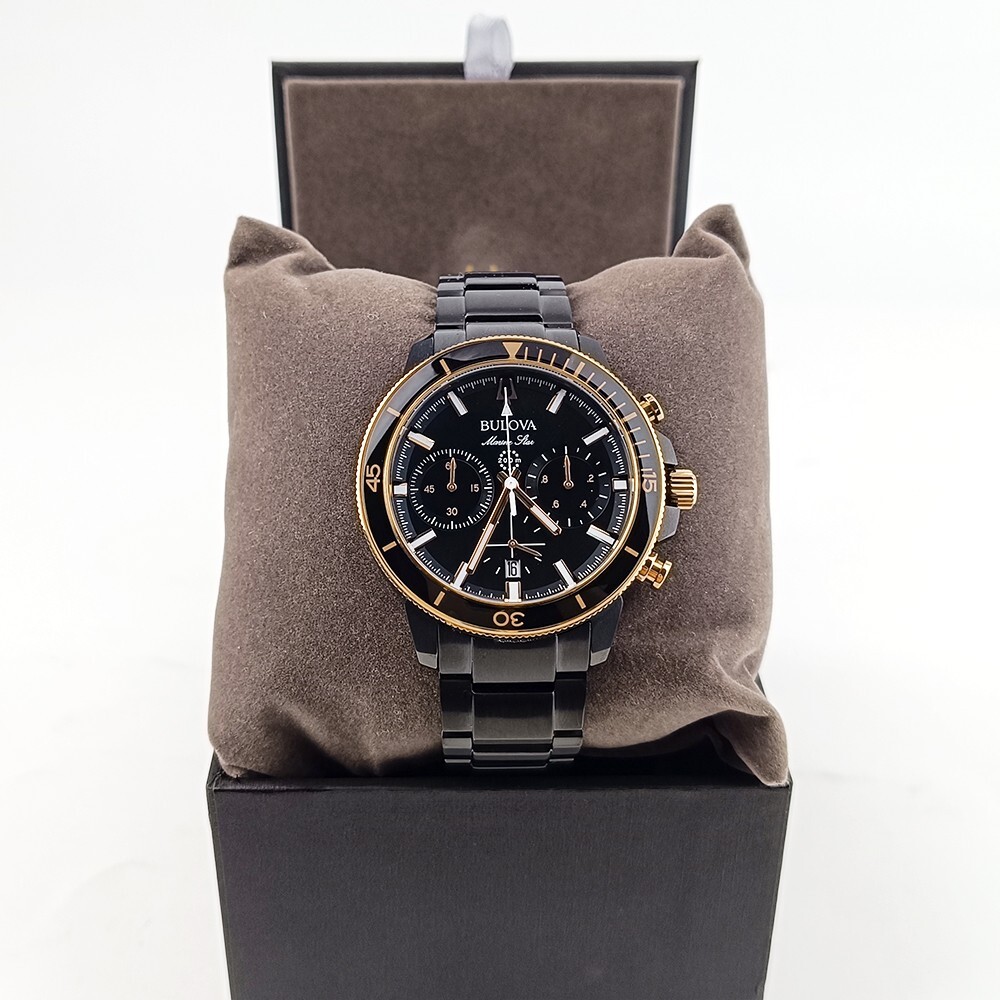 Men's Bulova Marine Star 98B302 Black Dial Stainless Chronograph Quartz Watch