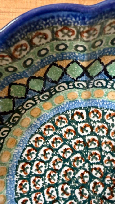 1999 Polish Pottery Fluted Bowl 11" Ceramika Artystyczna Multi-Color UNIKAT