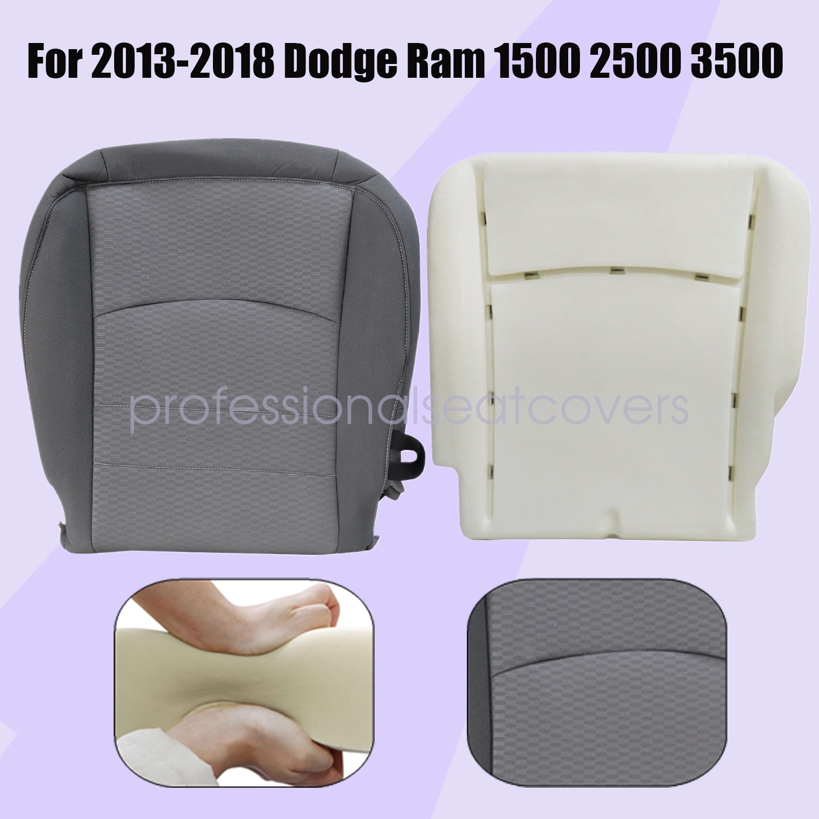 Fits 2013-2018 Dodge Ram 1500 2500 Driver Bottom Seat Cover With Foam Cushion