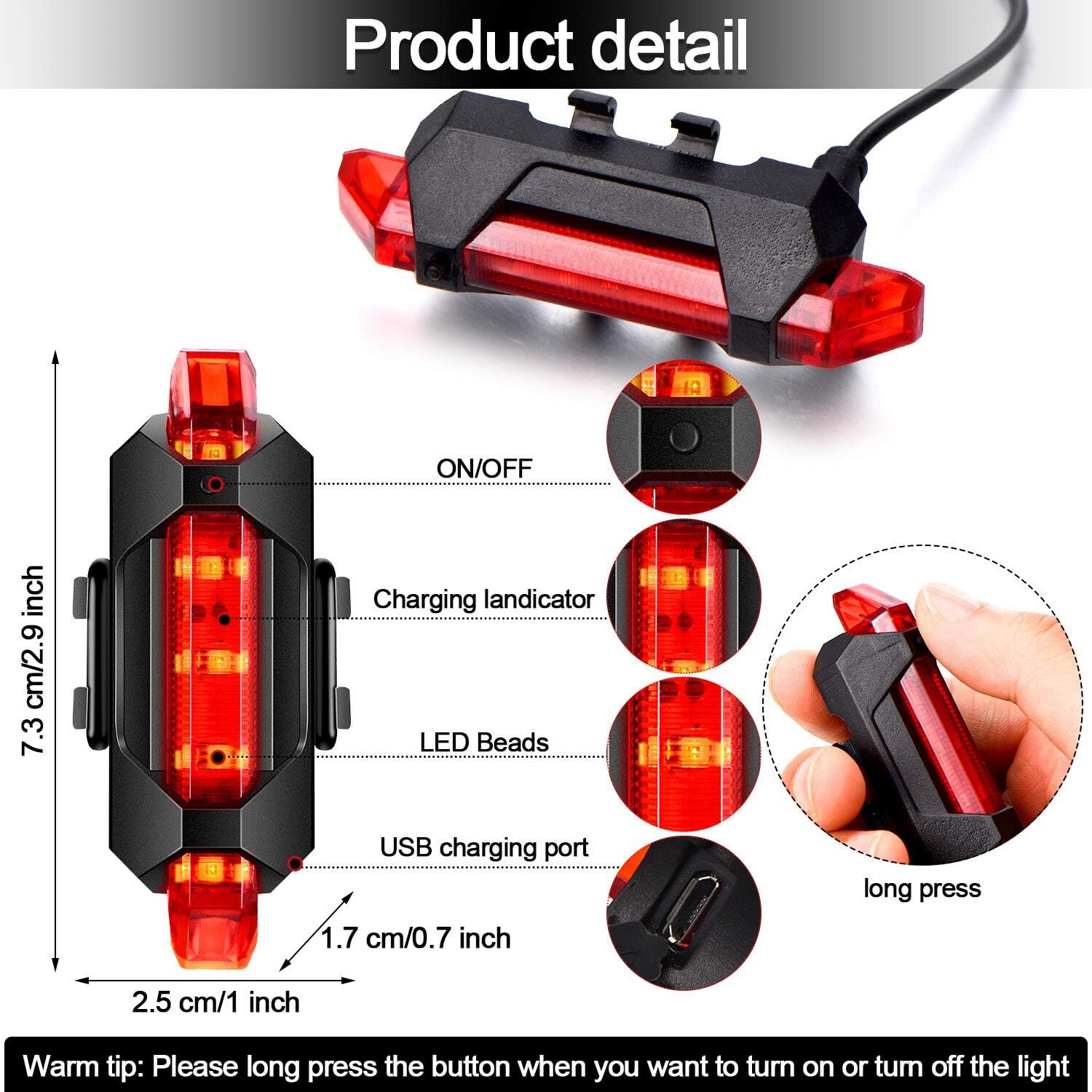 2 Set USB Rechargeable LED Bicycle Headlight Bike Front Rear Lamp Cycling Light