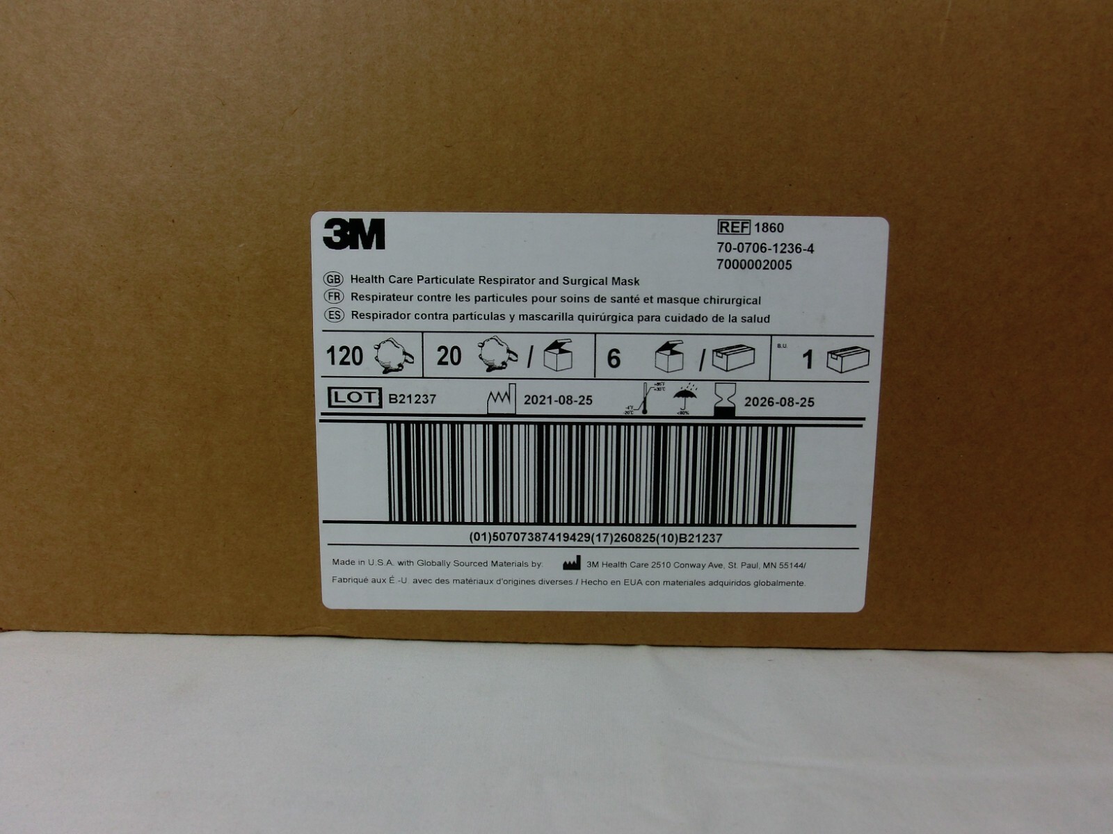 3M™ 1860 N95 Adult Face Mask Particulate Respirator - QTY 120