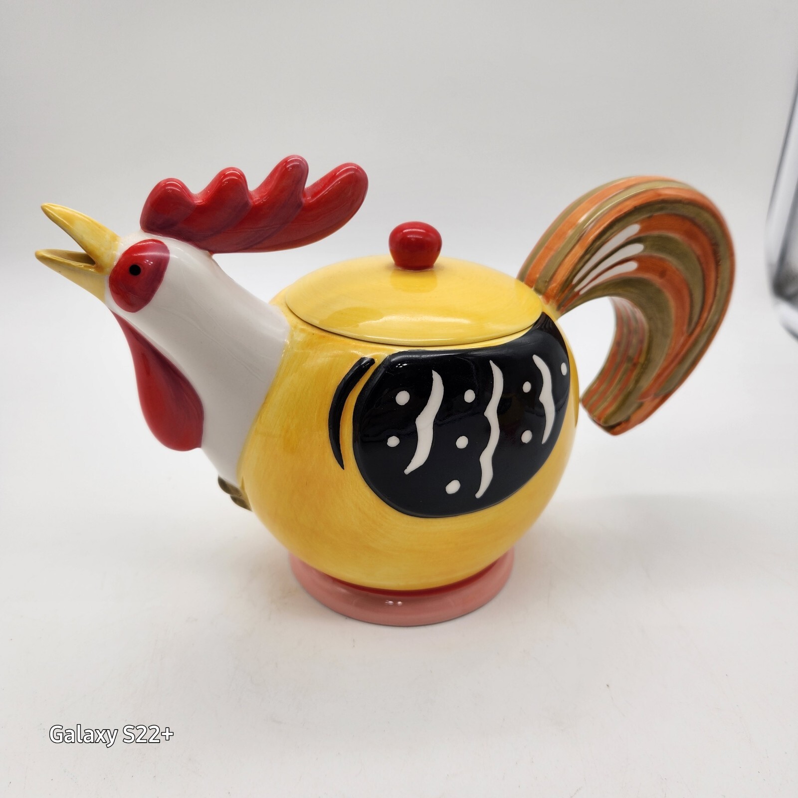 Rooster Teapot Set Creamer Sugar CM Redwine Ceramic Vintage Grannycore Cottage
