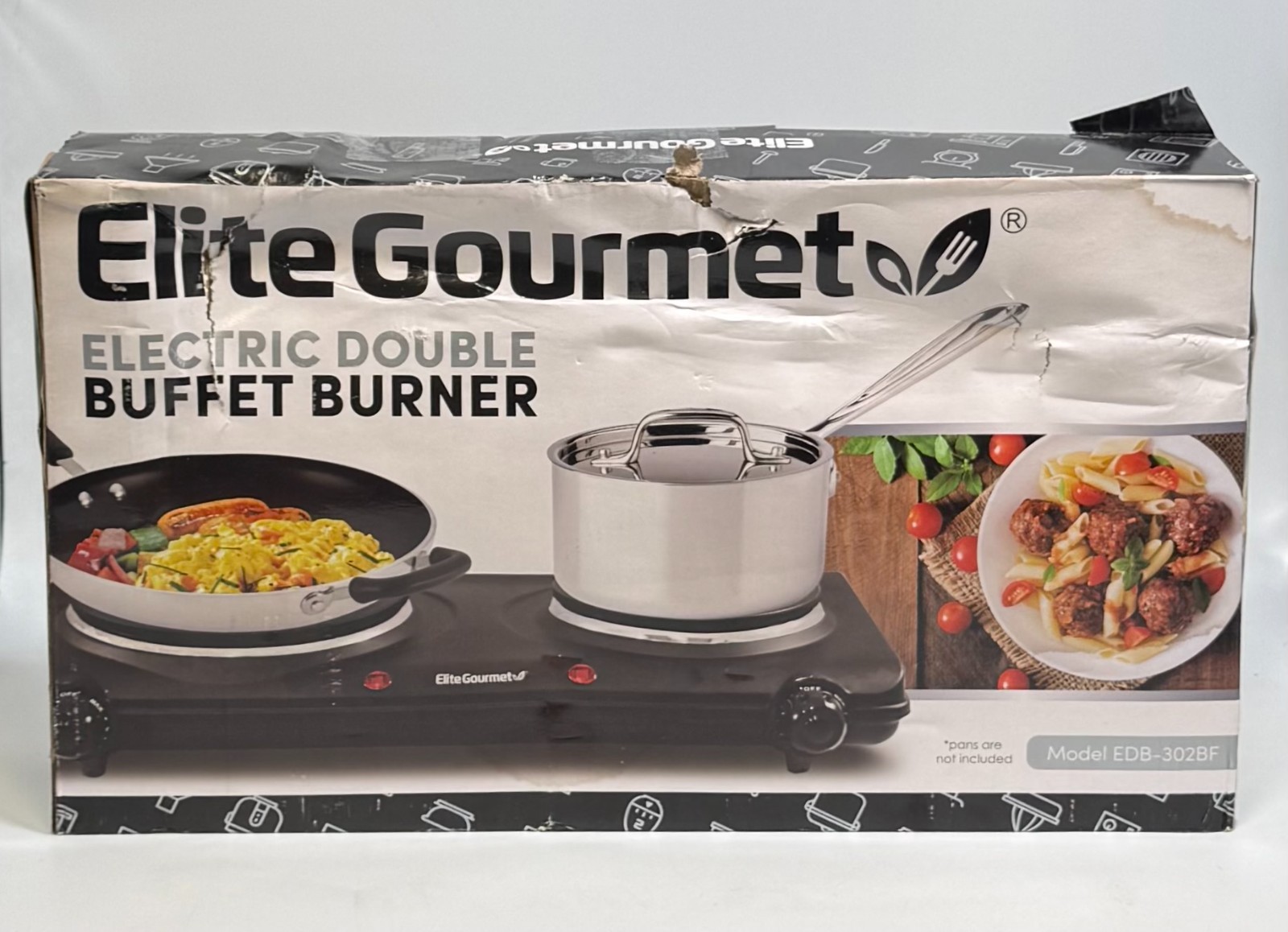 Elite Gourmet EDB-302BF Countertop Double Cast Iron Burner *NEW Damaged Box*