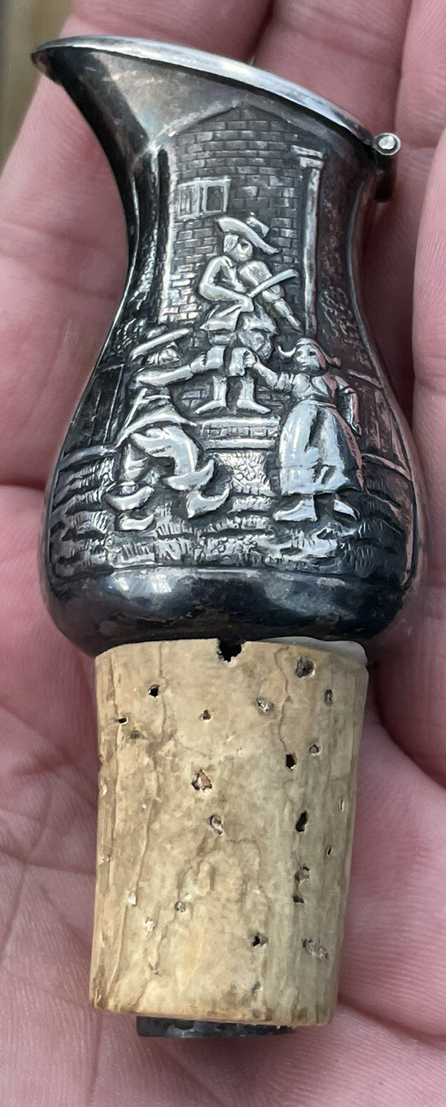 Antique Silver Plate Ornate Danish Wine Decanter Bottle Stopper Pourer