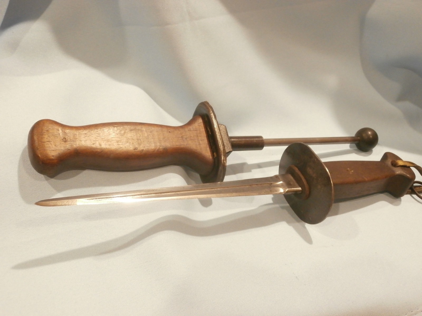 WWI BELGIAN FIGHTING KNIFE  PLUS  WWI BELGIAN TRAINER   SET OF TWO   RARE!