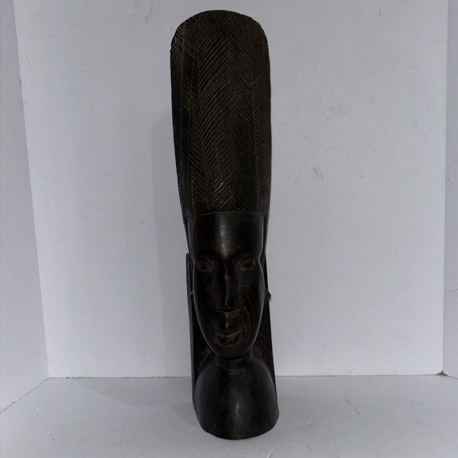 Vintage African Wooden Hand-Carved Tribal Sculpture Statue Bust Bookend Decor