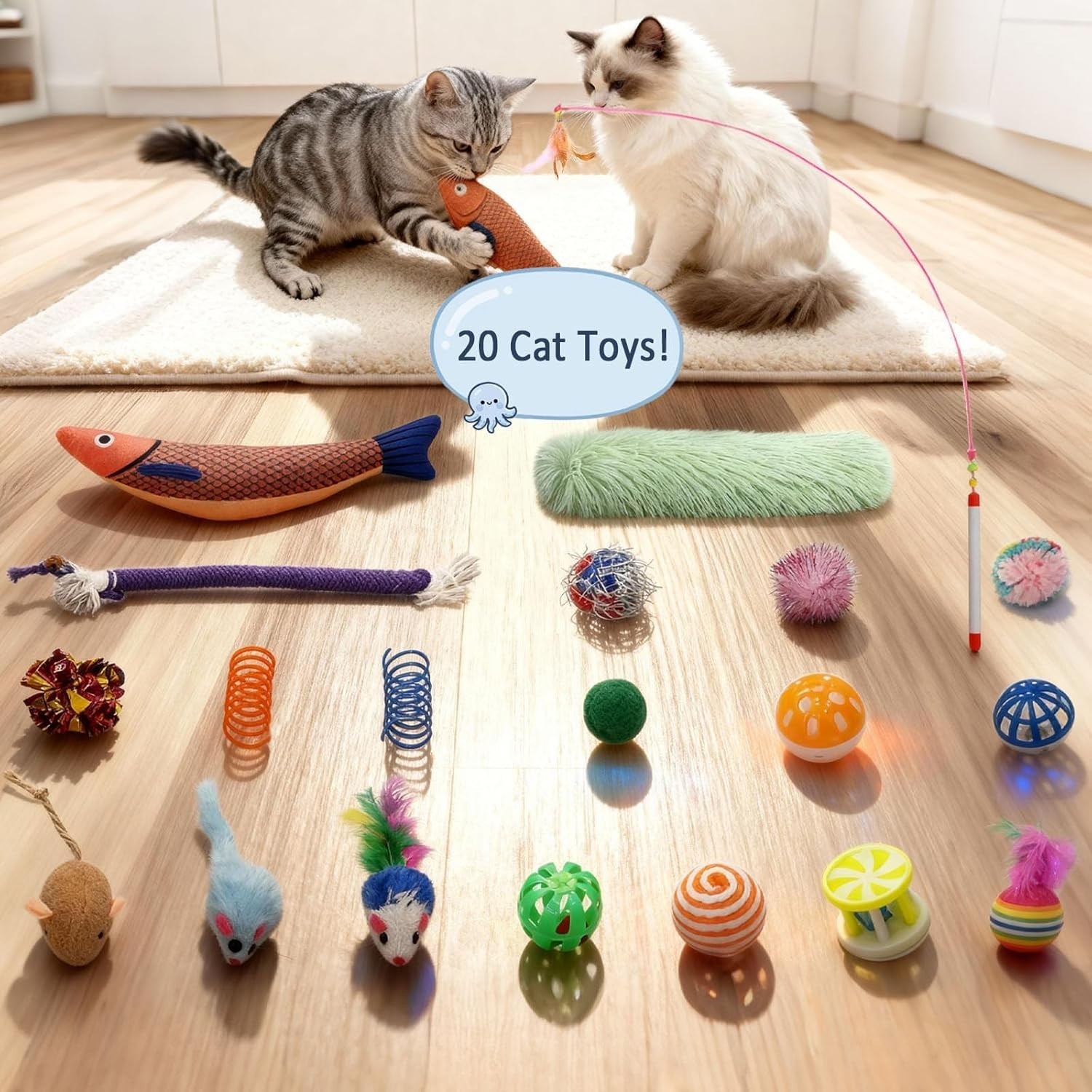 2-in-1 Cat Tunnel Bed with 20 Cat Toys, Washable Peekaboo Cat Cave Bed