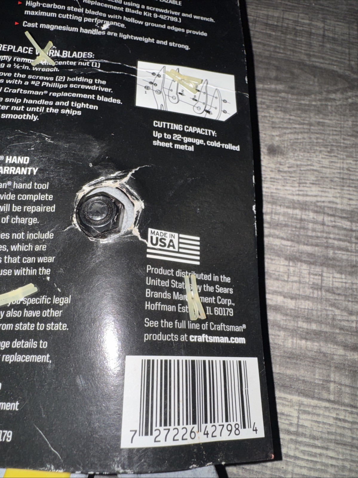 Sears CRAFTSMAN 42798 12” TIN SNIP USA Nos Aluminum Rare Metal Replaceable Blde