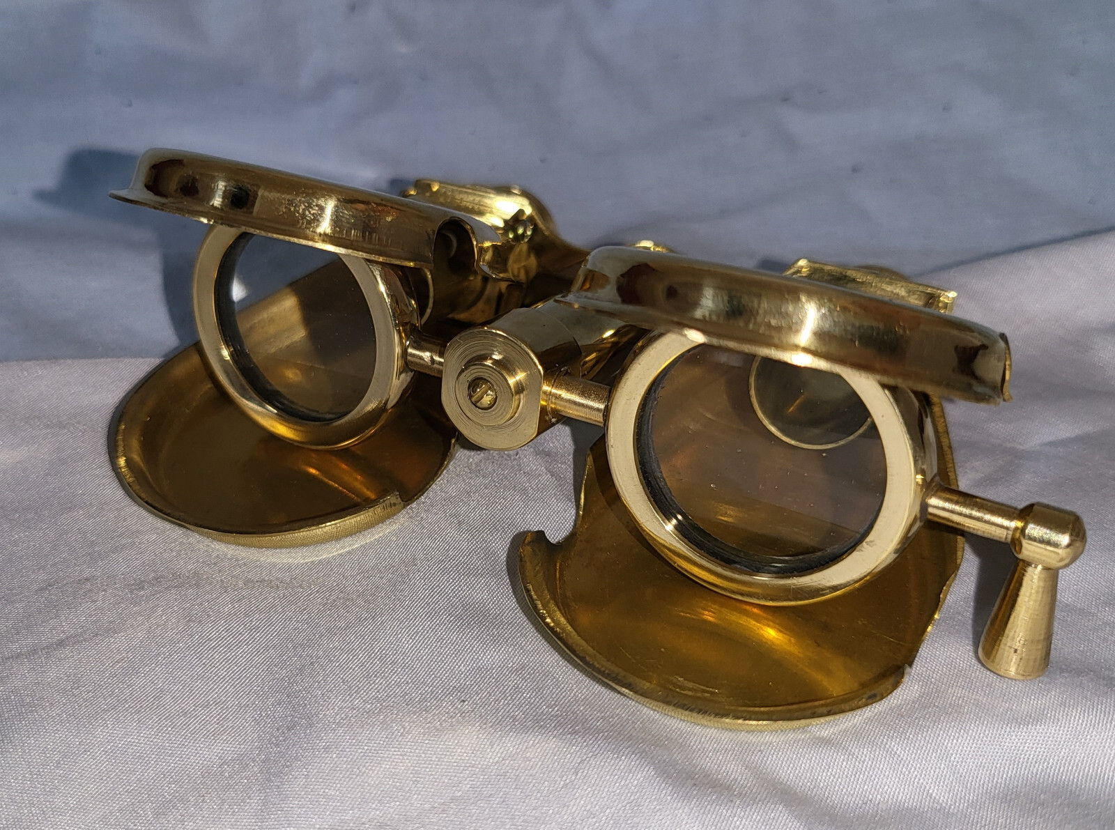 Gold Folding Binoculars Leather Case London Royal Navy Ship Opera Glasses Retro