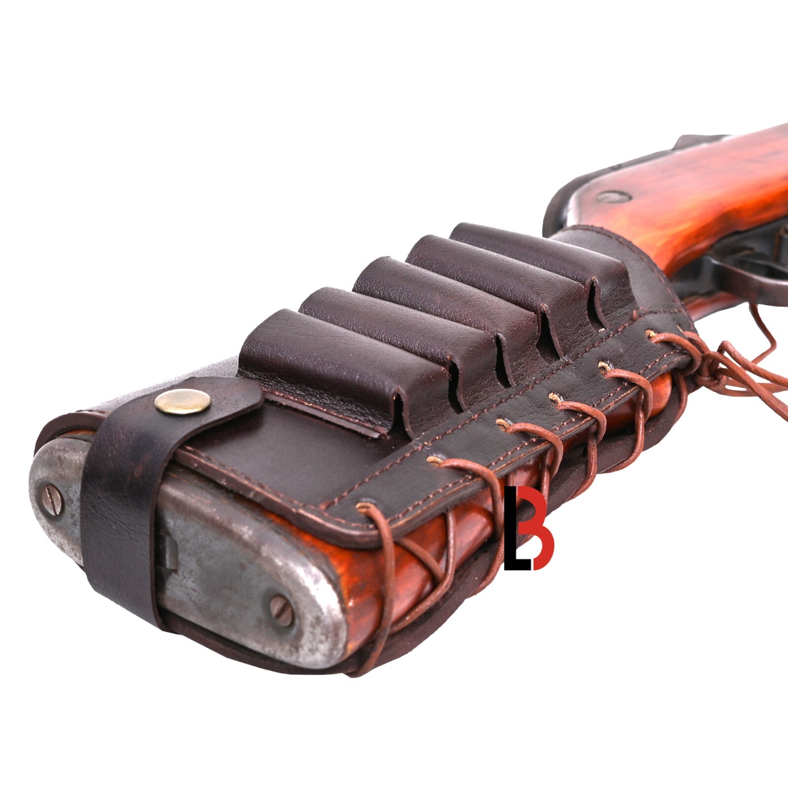 Brown Cowhide Leather Cartridge Holder Buttstock.12 GA Ammo Pouch for Shot Gun