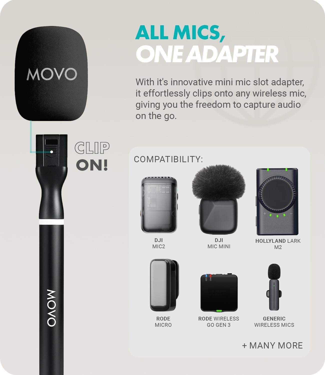 Movo WMX-HM2 Wireless Microphone Handle Handheld Interview Grip with Mic Holder