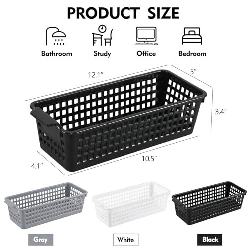 4 Pack Black Narrow Storage Baskets - Multi-Use Small Plastic Organizers
