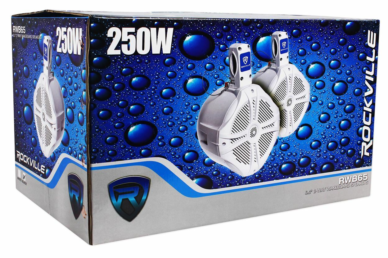 2 Pairs Rockville RWB65B 6.5" Black Marine Wakeboard Tower Speakers - 1000 Watts