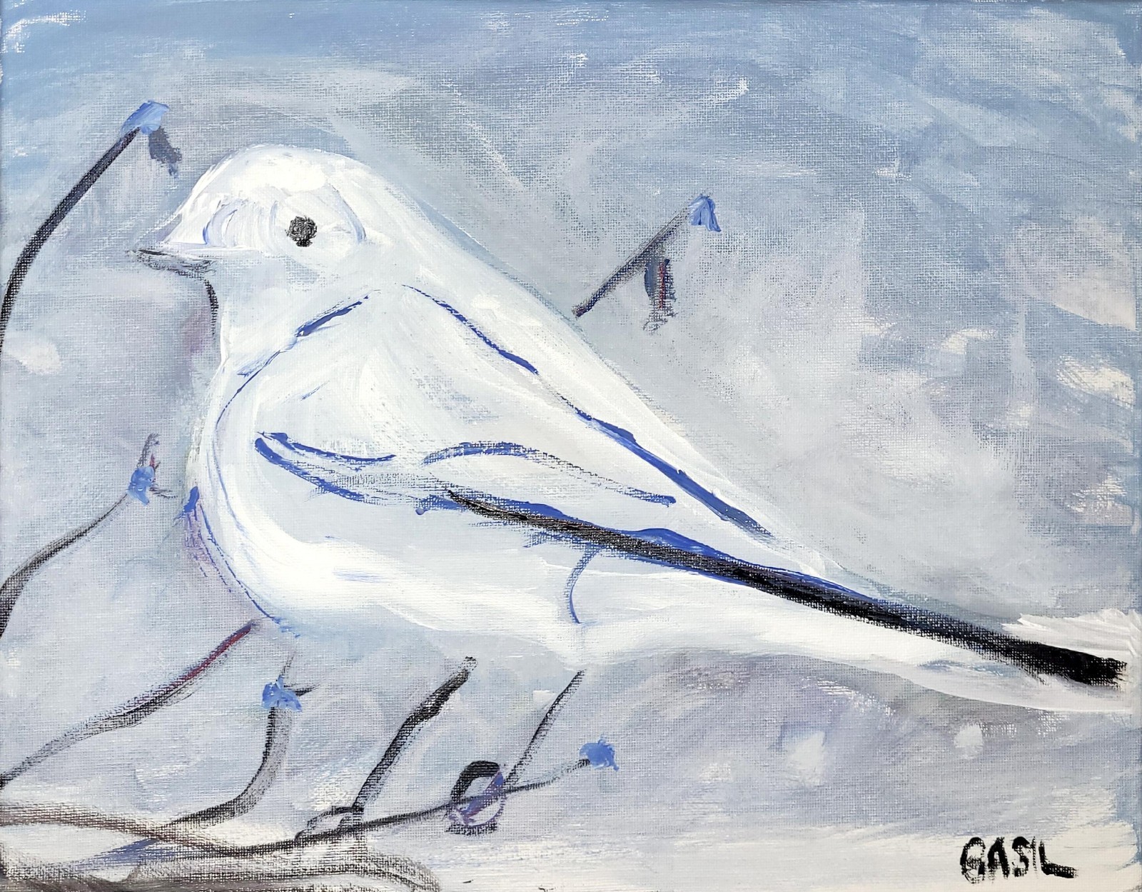 Abstract Expressionist Original Painting Canvas Snow Bird, 11x14 Basil Arts