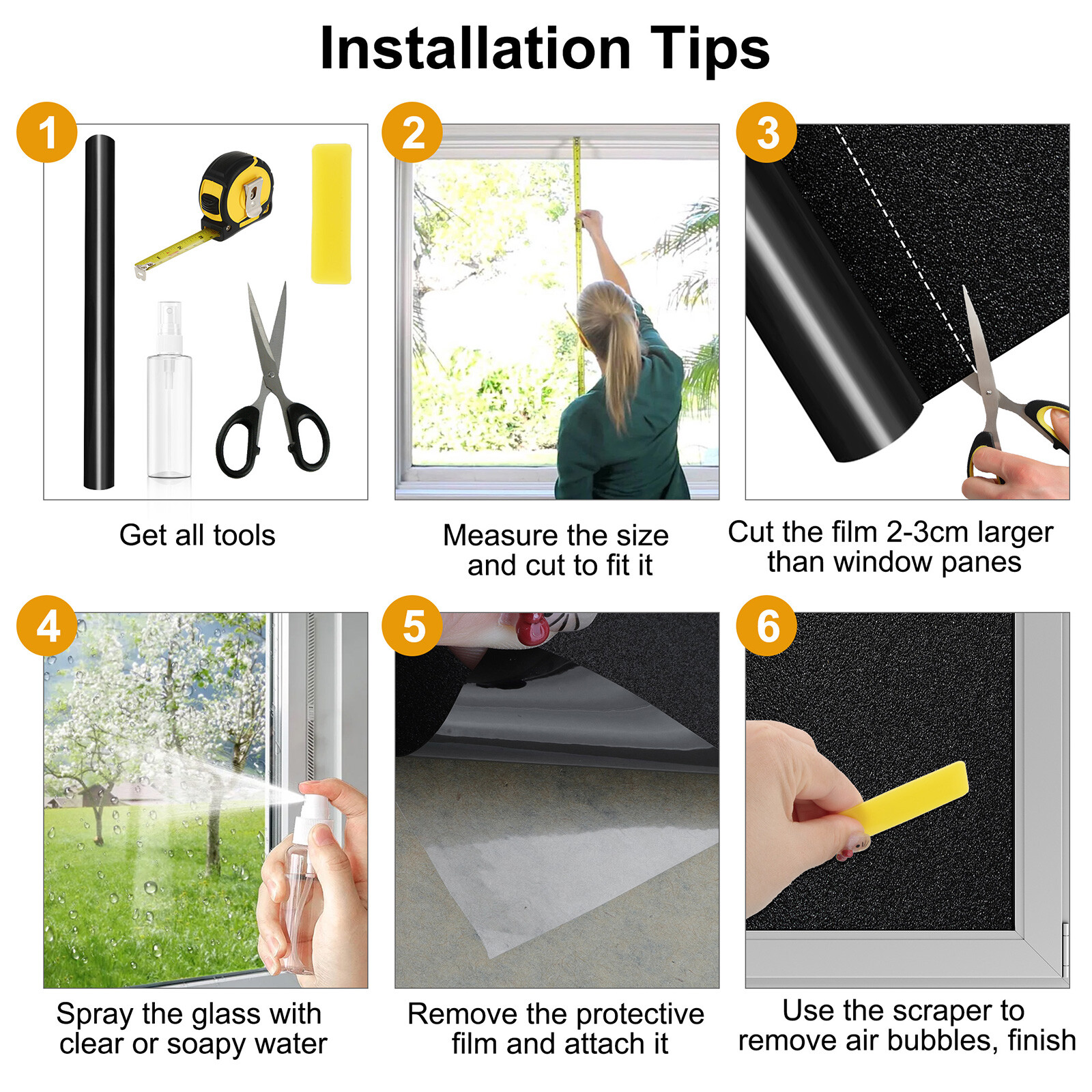 Blackout Privacy Window Film 100% Light Blocking Frosted Static Cling Cover