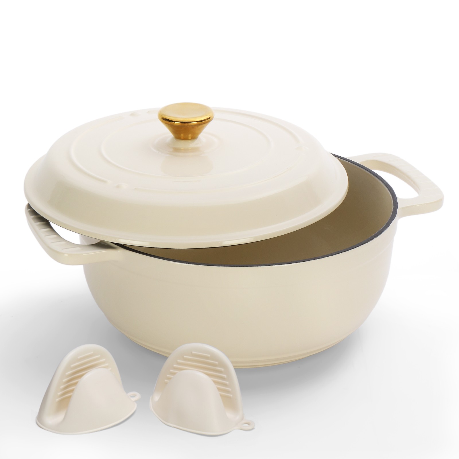 5QT Enameled Cast Iron Dutch Oven, Heavy Duty Dual Enamel Coating FDA Certified